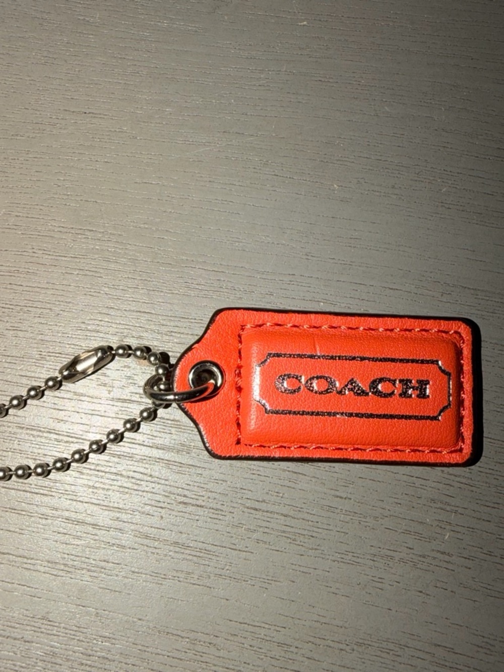 Coach Orange Leather Key Tag with Ball Chain
